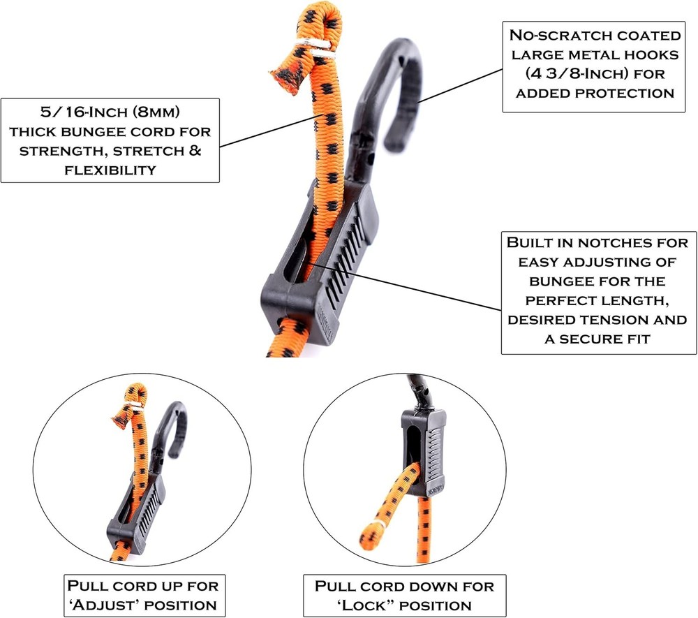 Adjustable Bungee Cords 24-Inch Orange/Black, 10-Pack
