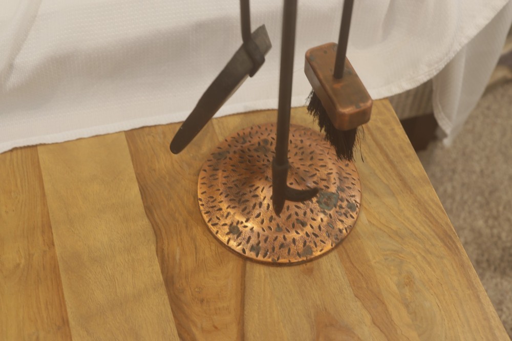 4 Piece Antique Copper Fireplace Tool Set with Solid Handles and Base