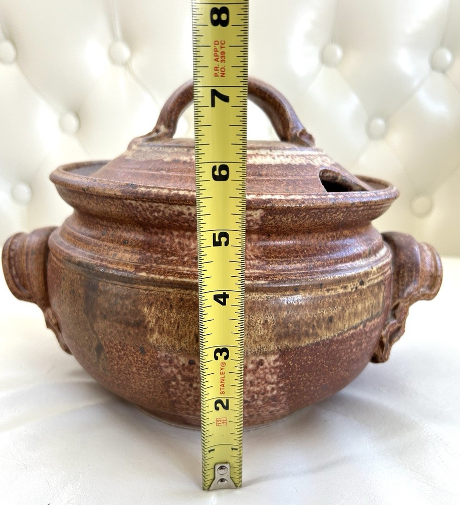Vintage Primitive Stoneware Lidded Bean Pot Marked Townsend