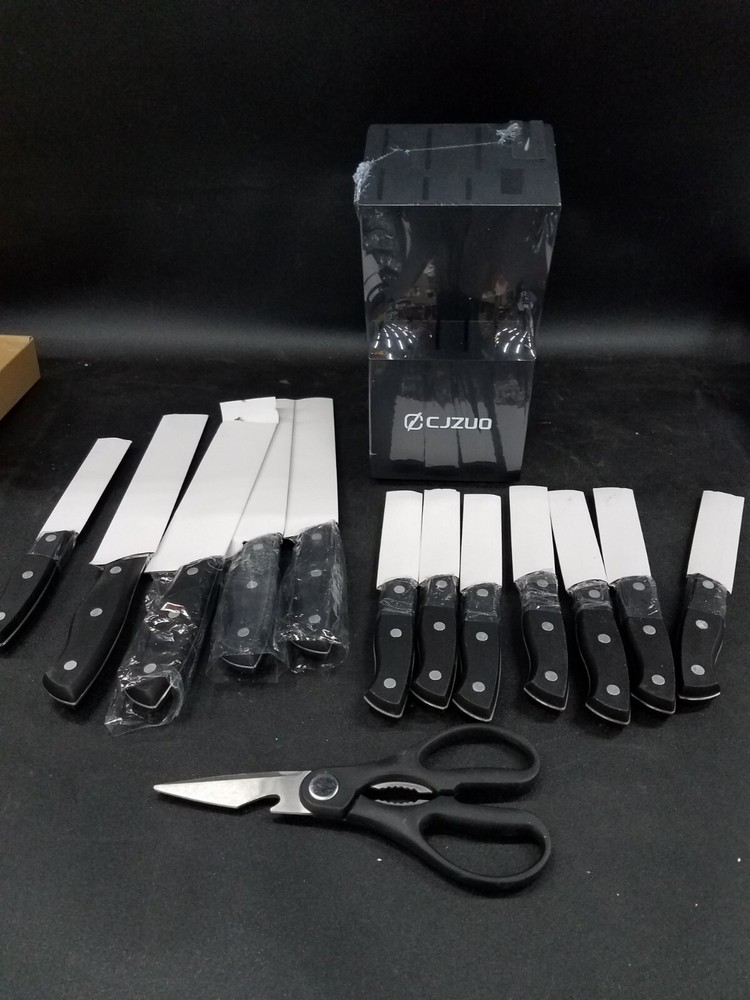 CJZUO 13 Piece Knife Set w/ Sharpener White