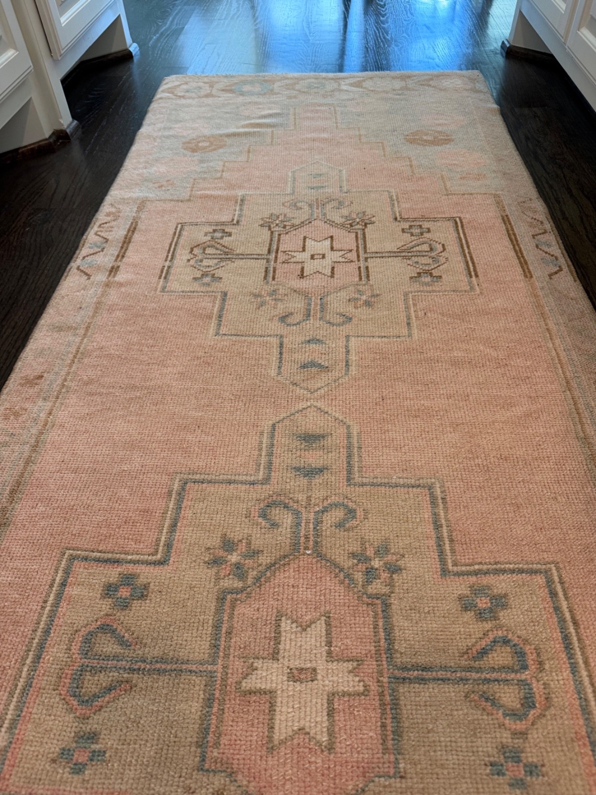 Vintage Turkish Runner Rug 3x8 Hand Knotted Wool Anatolian Oushak Hallway