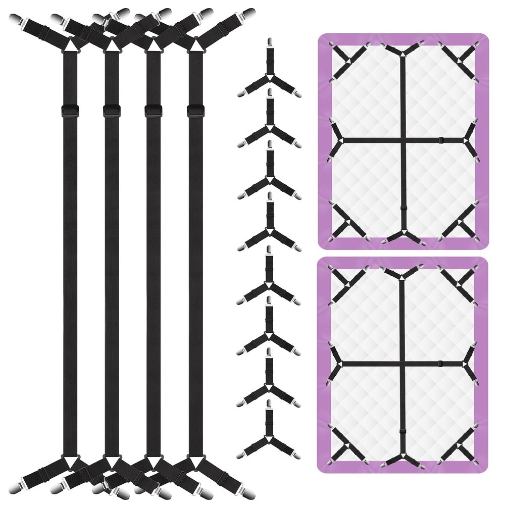 12PCS Bed Sheet Straps, Secure & Adjustable Fitted Sheet Holders for Full, Qu...