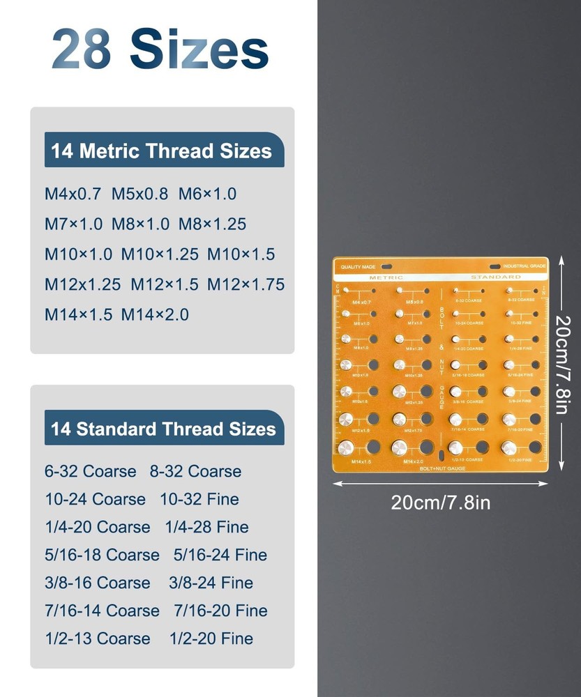 28 Nut and Bolt Thread Checker Bolt Identifier Board Bolt and Nut Identifier....