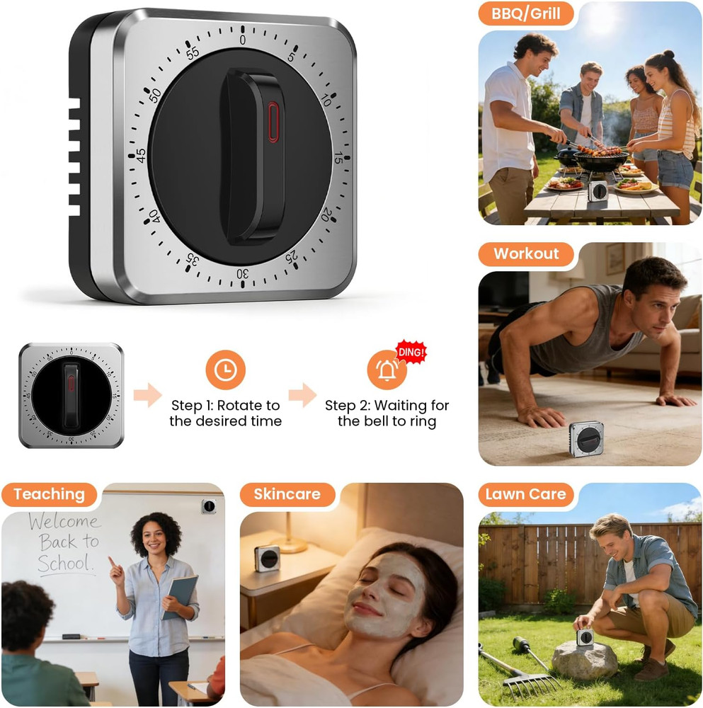 Mechanical Kitchen Timer with Magnet: Wind up Cooking Timer Clock with Loud Alar