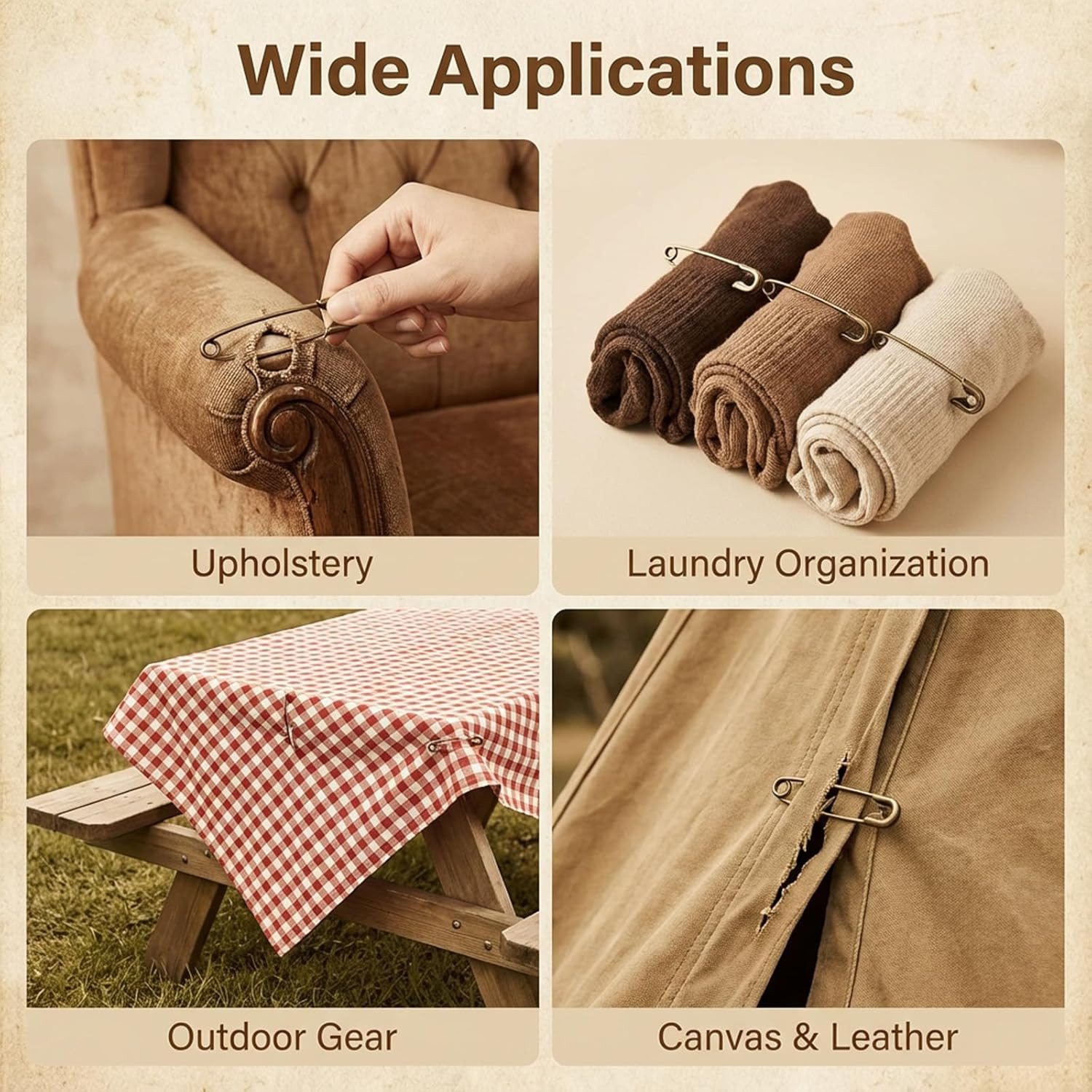 30 Pcs 2 Inch Heavy Duty Safety Pins, Large Safety Pins Brass Big Blanket Pin Di