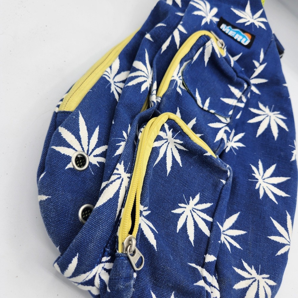 MERU Sling Bag Backpack Blue White Leaf Pattern Trippy Crossbody Day Pack