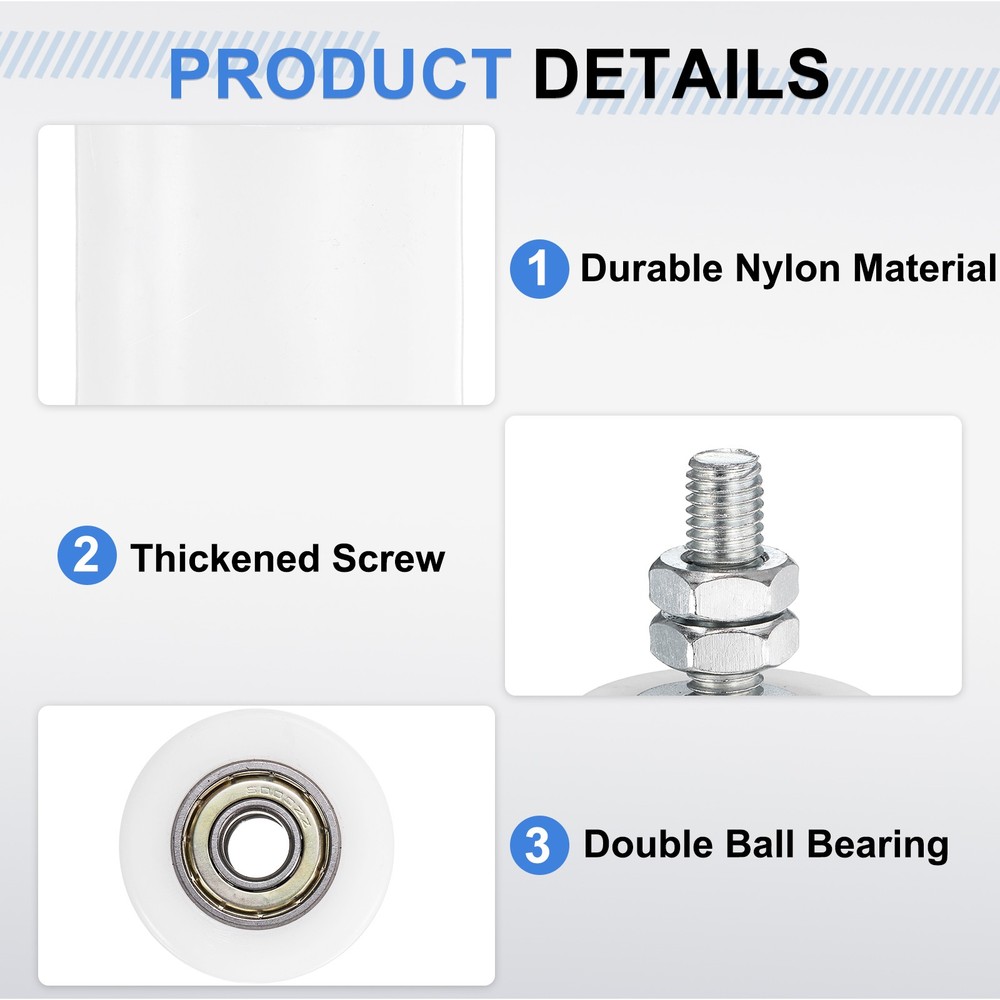 2Pcs Slide Gate Guide Roller 1.7" Nylon Sliding Gate Support Assembly, White