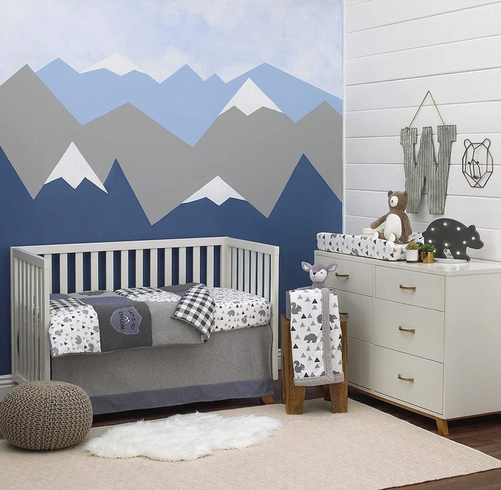 Mountain Patchwork 6pc. (w/Mobile) Crib Bedding Set Bedding by NoJo