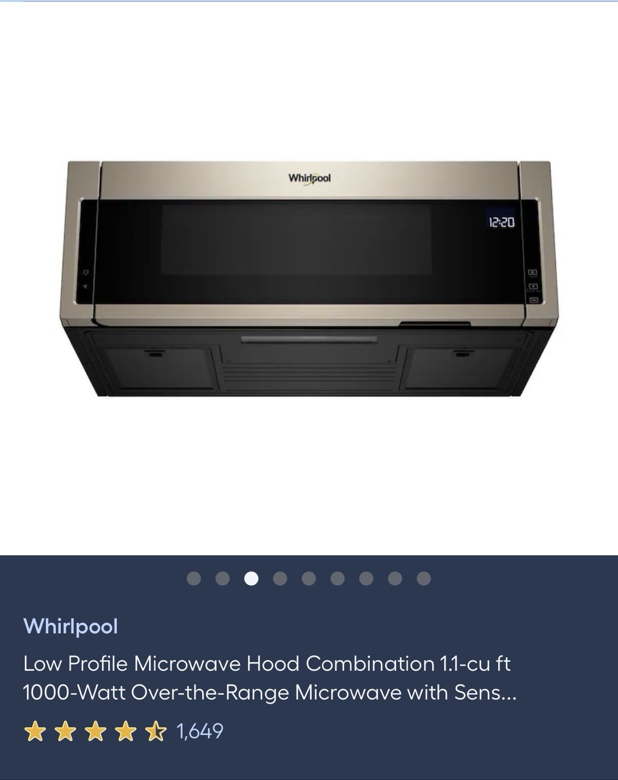 whirpool WML75011HV 1.1cu. ft. Low Profile Microwave - Black Stainless