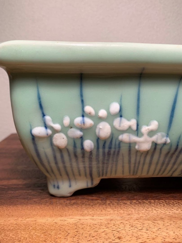 Celadon Rectangular Bonsai Pot Antique Blue and White Miniature Tree Container