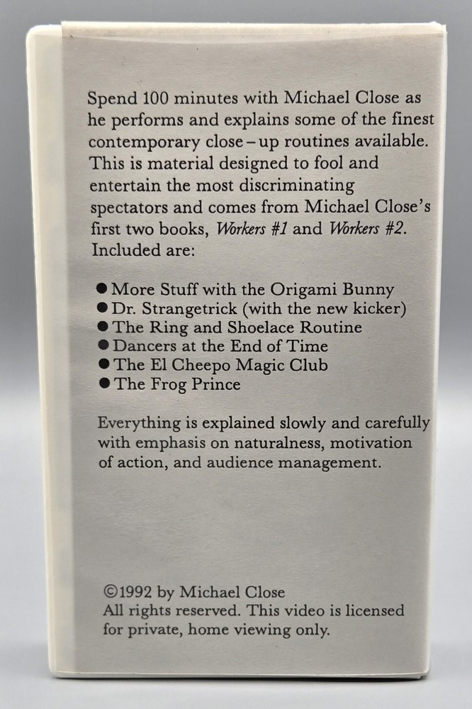 Michael Close - Workers The Video - VHS