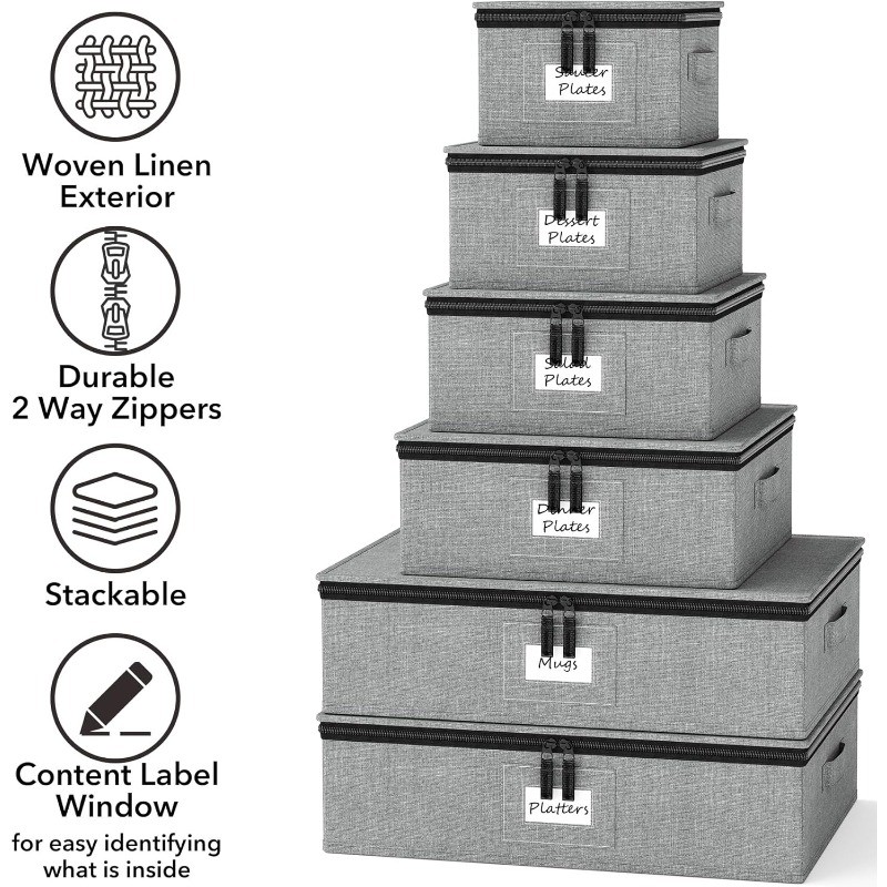 China Storage Containers 6 Pack, Stackable Hard Shell Quilted Cases with Soft