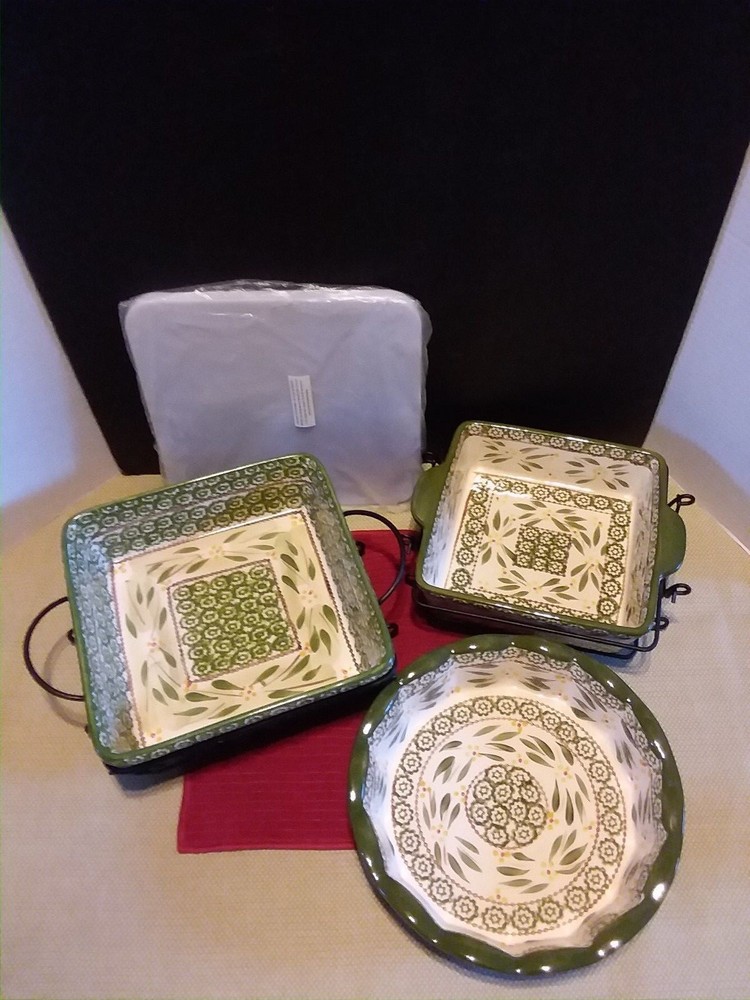 Temp-tations 7 pc Old World Green Bakeware Set Baking Set Cookware