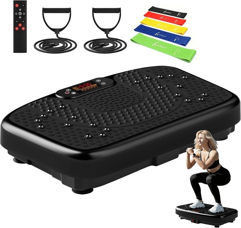Compact Vibration Exercise Machine - 450 Lbs Capacity with Resistance Bands