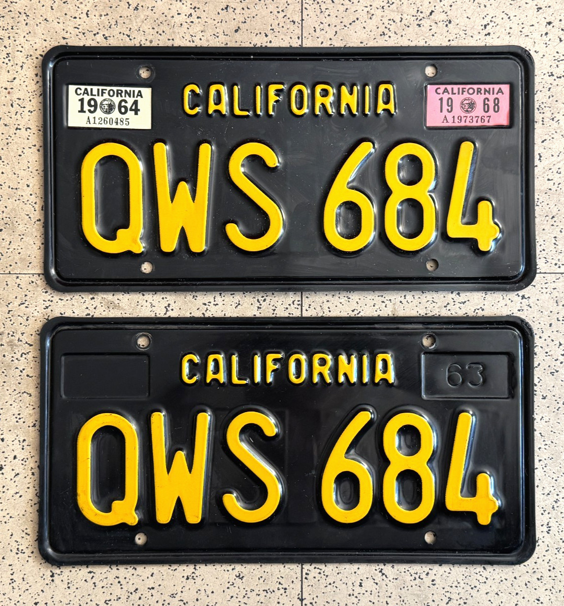 1968/1964/1963 CALIFORNIA license plates *PAIR* — DMV CLEAR — ORIGINAL car tags