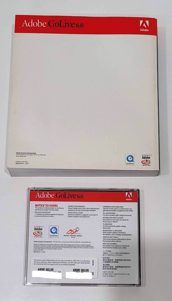 Adobe GoLive 6.0 Software Windows W/Serial Number & User Guide