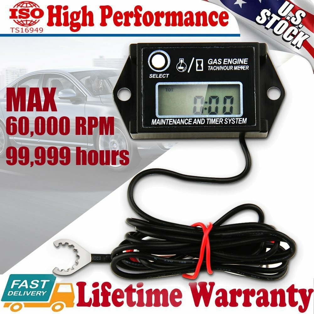 Tiny Waterproof Digital Tachometer Tach Hour Meter Job Timer Resettable Briggs