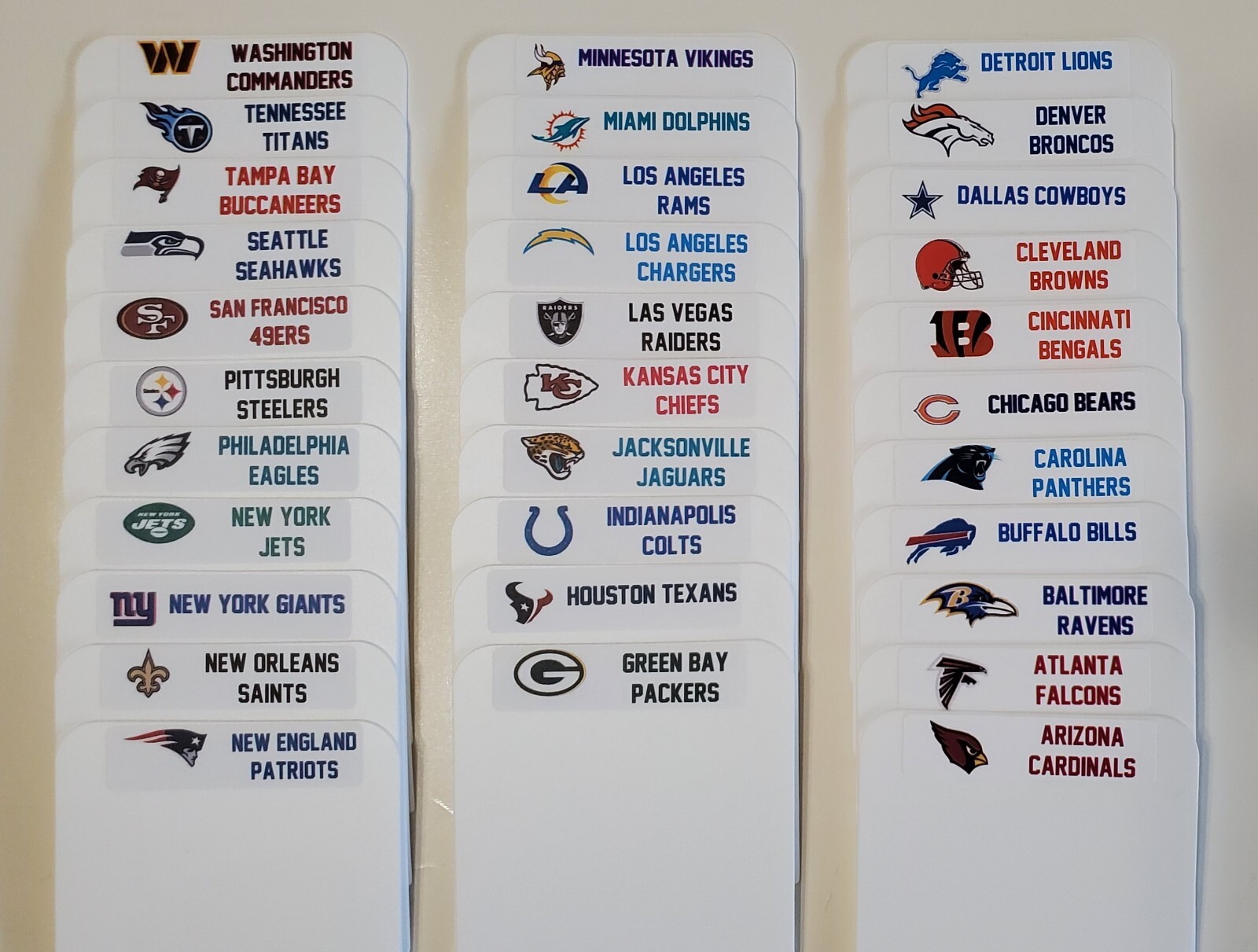 (32) TALL Sports Card Dividers with 32 FREE NFL Team Logos Label Set