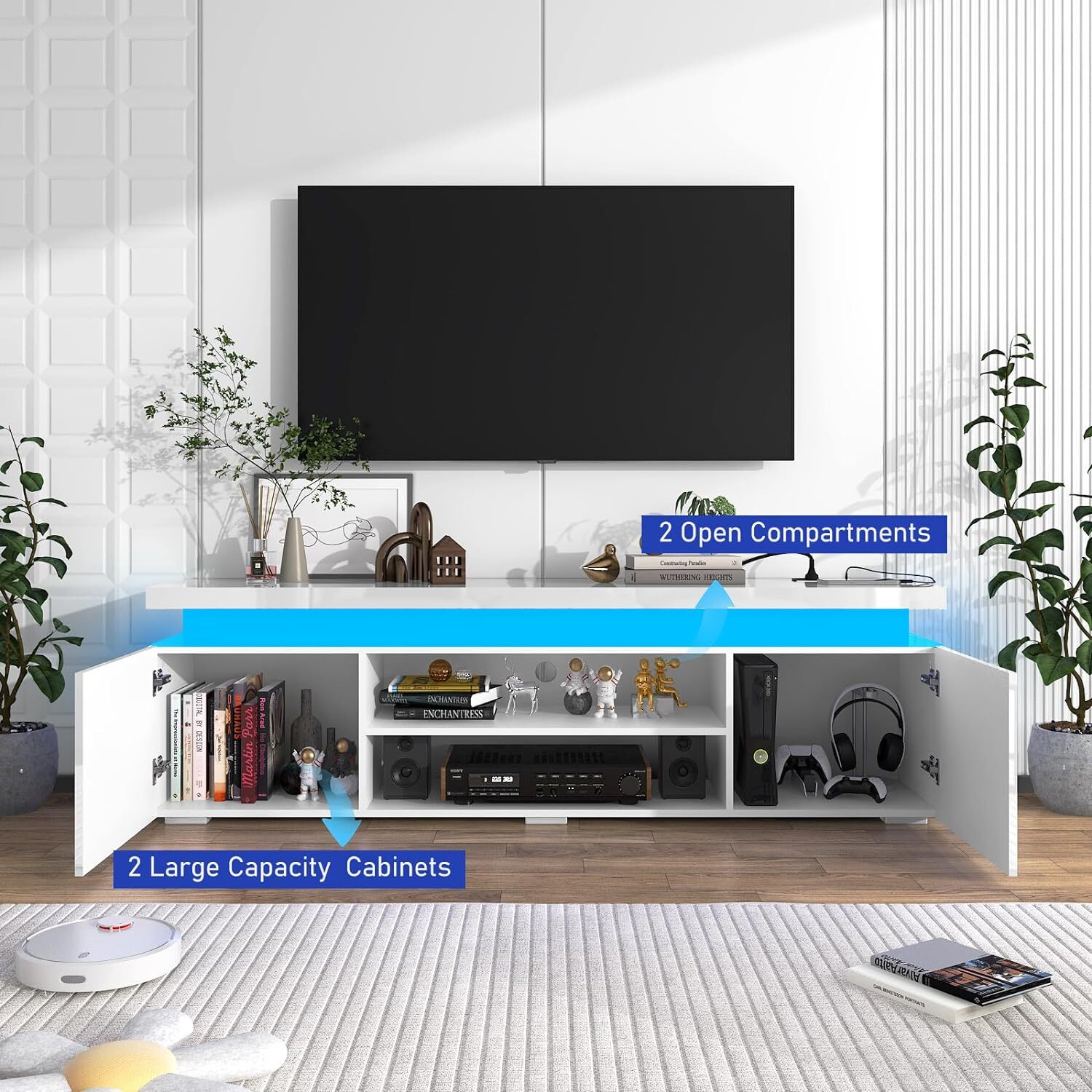 66"/75" Modern High Gloss LED TV Stand, Entertainment Center for 75"/85" TV