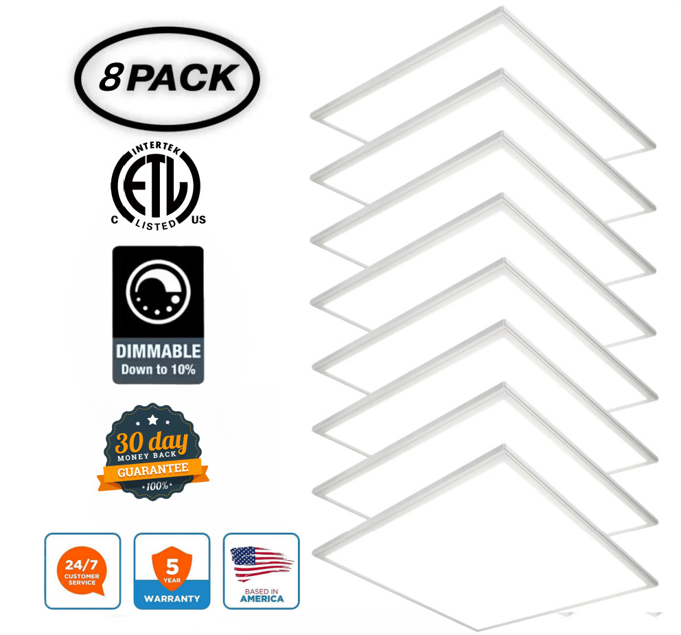 8Pack LED Flat Panel Light 2x2Ft Drop Ceiling Recessed Troffer Fixture 45W 5000K