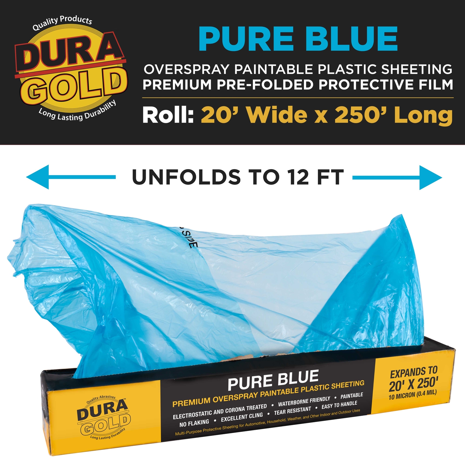 Dura-Gold 20' x 250' Roll Pure Blue Premium Overspray Paintable Plastic Sheeting