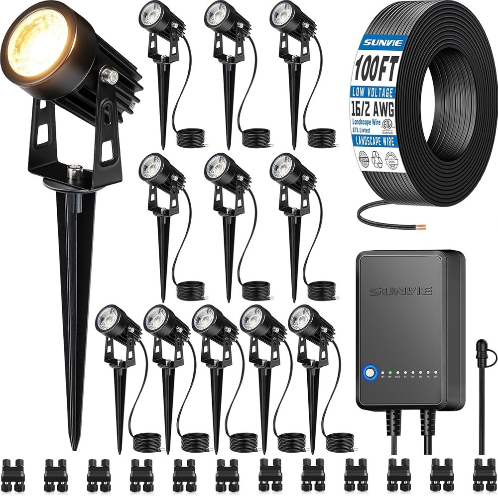 Low Voltage Landscape Lighting Kit 12 Lights 100FT Wire