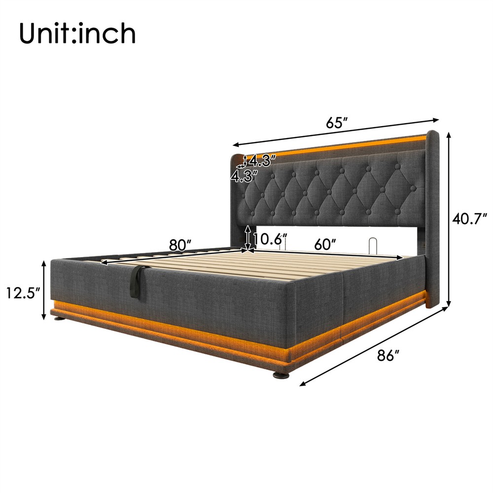 Twin/Full/Queen/King Size Upholstered Platform Bed with Hydraulic Storage System