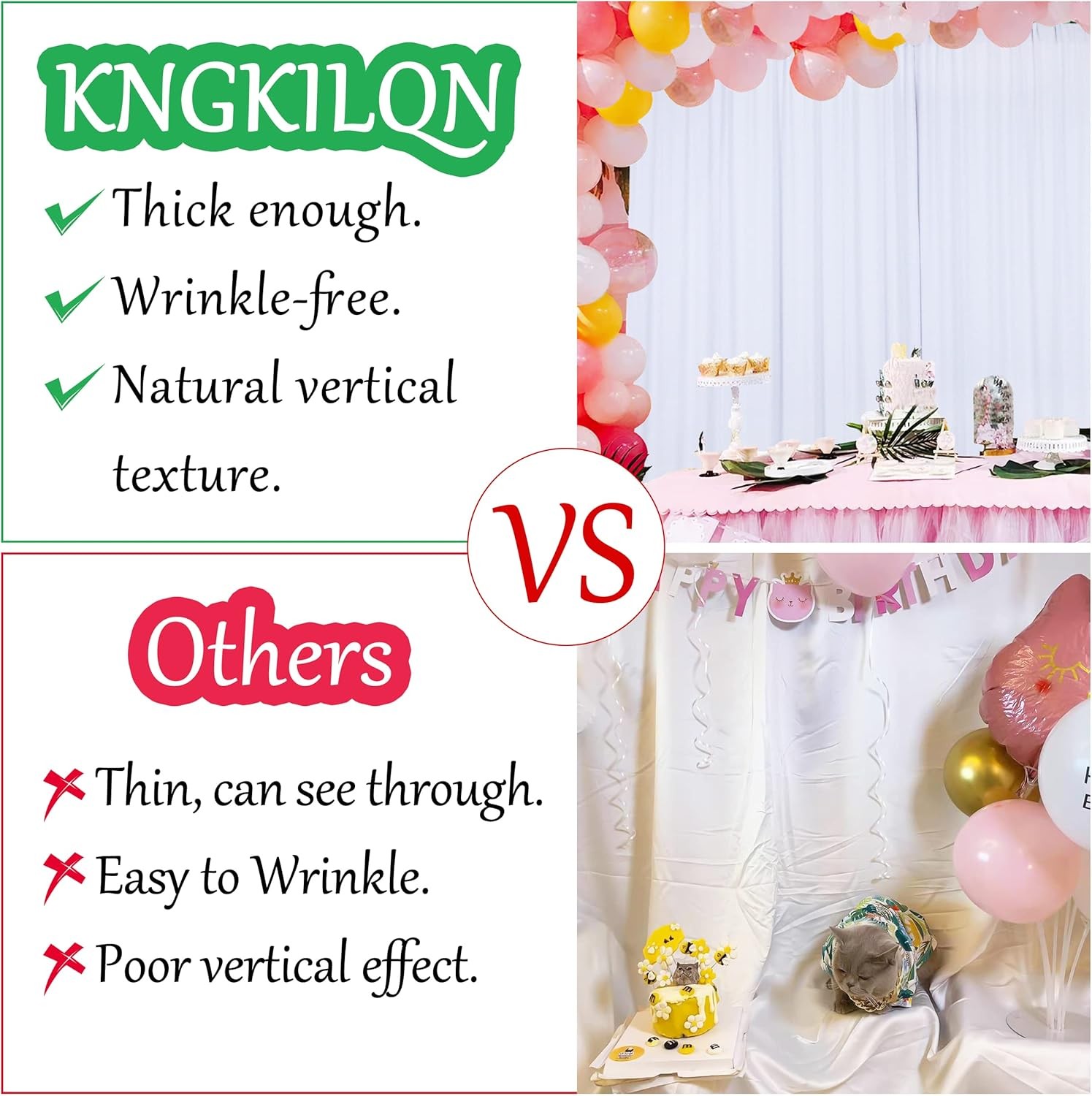 10x10FT White Backdrop Curtains for Parties - 5x10FT 2pcs,