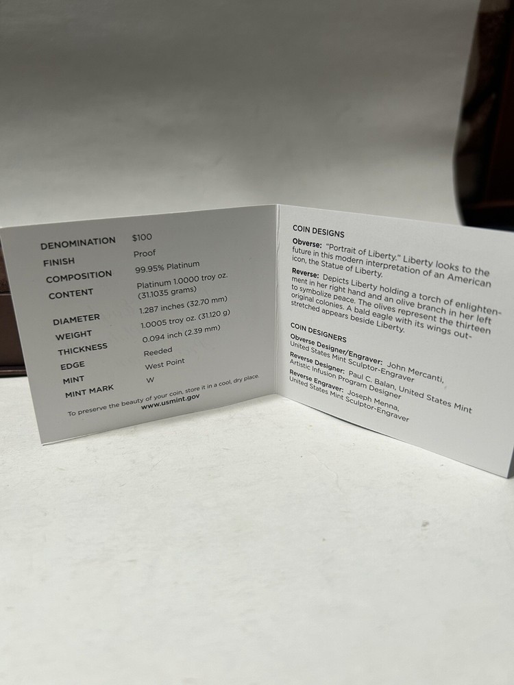 2016-W 1 oz Proof Platinum American Eagle Box & COA ONLY