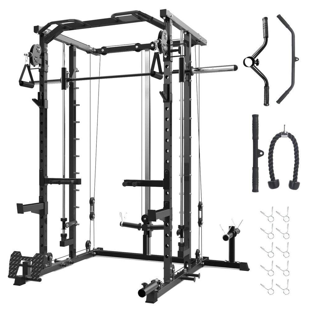 Smith Machine Power Cage Multifunctional Squat Rack Power Rack w/Pulley System