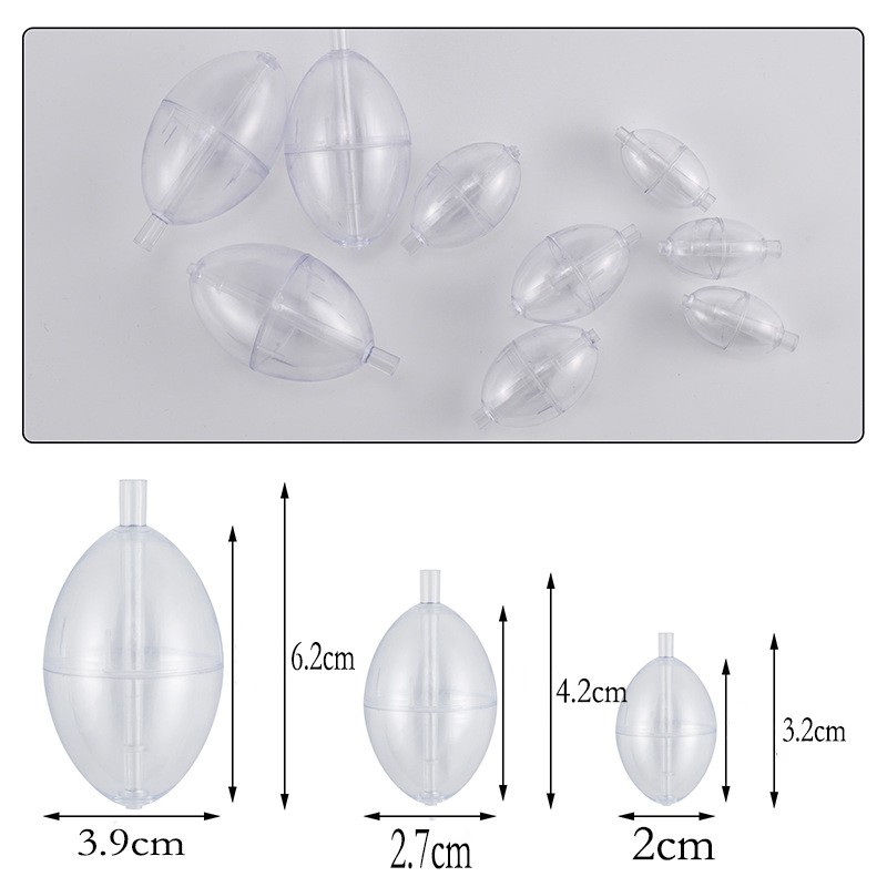 10pcs Fishing Float Bobber Bubble Casting Clear Plastic Oval Small Medium Large