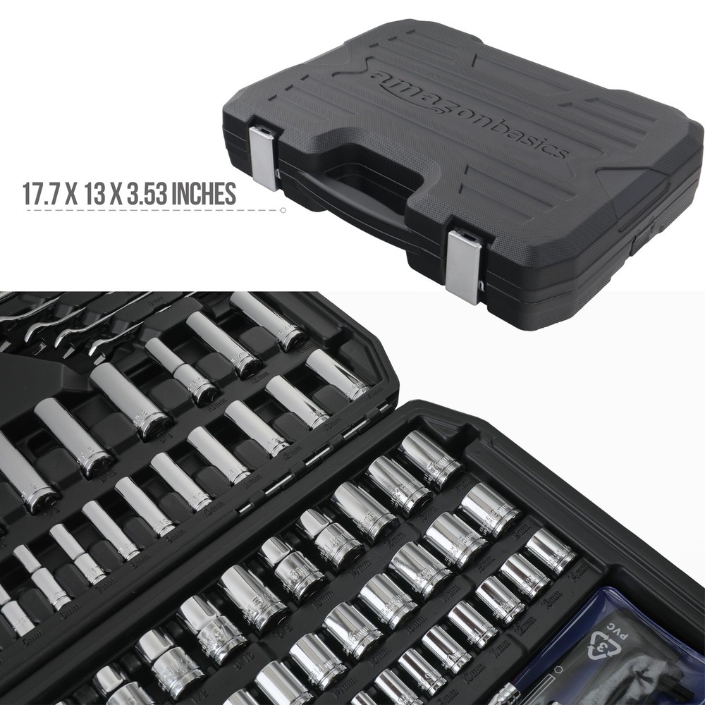 Mechanics Socket Tool Set Chrome Vanadium SAE Metric with Case 201 Pcs