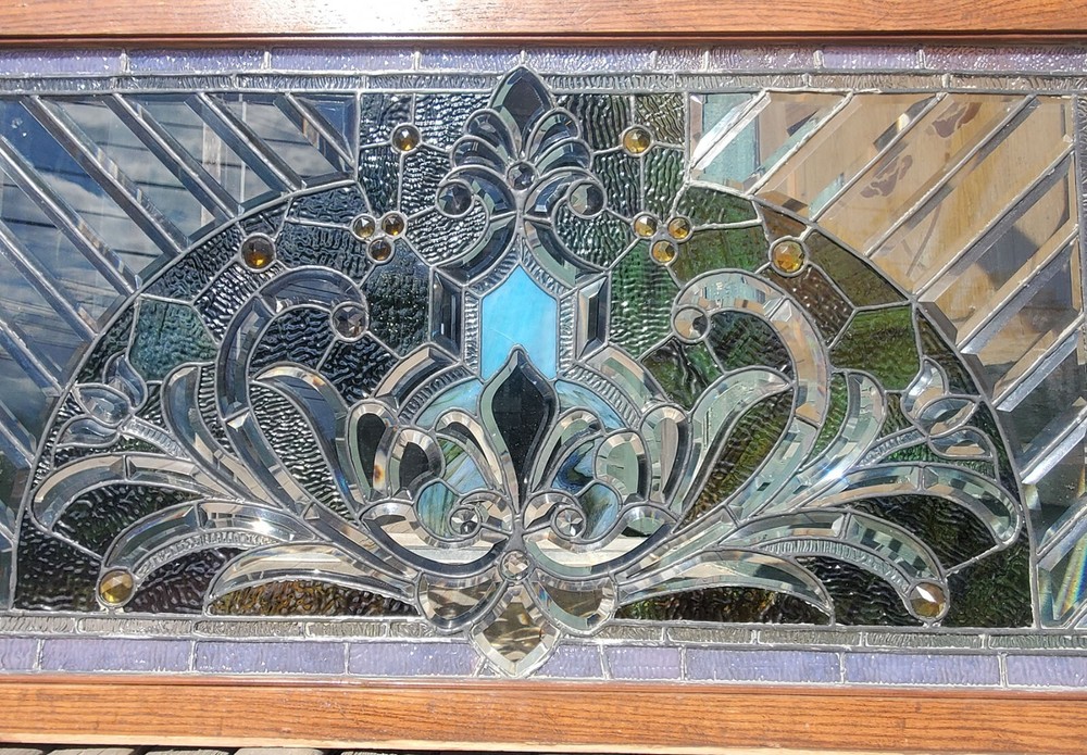 GREAT ANTIQUE STAINED BEVELED GLASS WINDOW