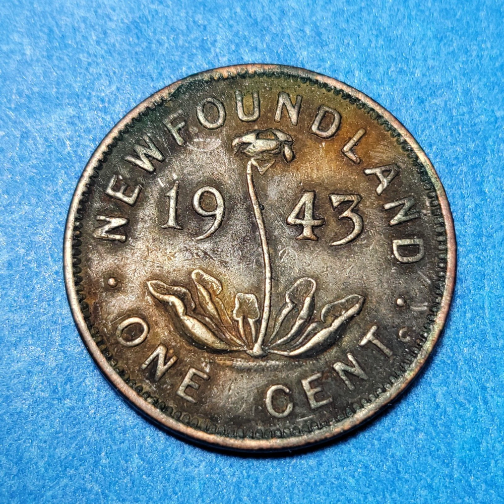 1943 C NEWFOUNDLAND 1 CENT COPPER COIN BK50