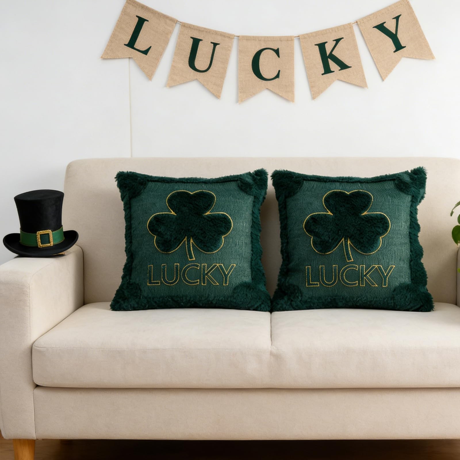 RumonZS St Patricks Day Shamrock Throw Pillow 1" x (Pack of 2), Green