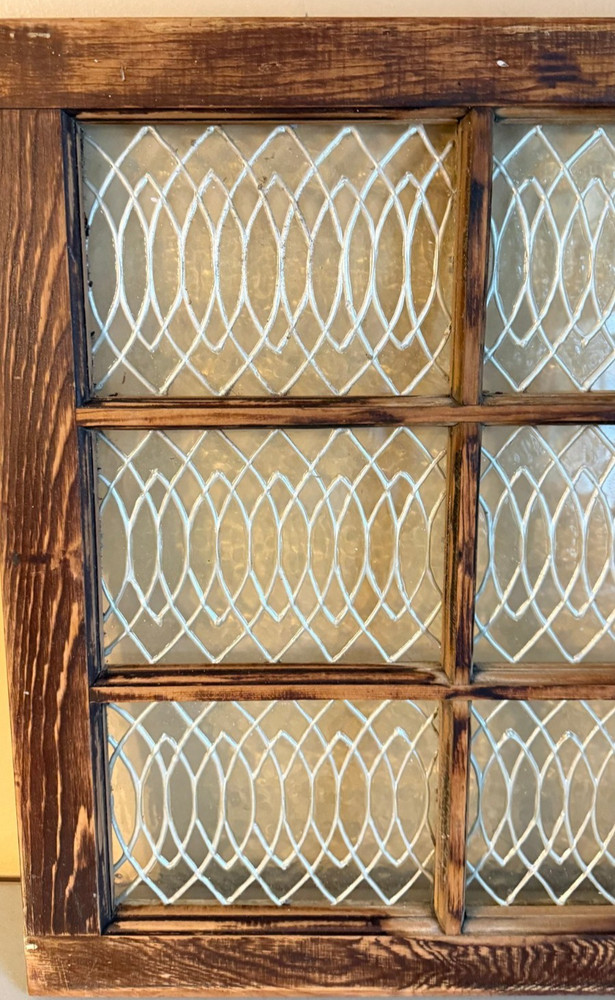 Antique Rectangular Leaded Stained Glass Window 21" x 24" UNIQUE Pattern