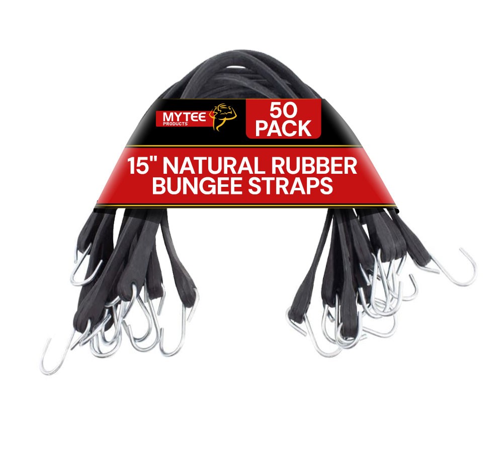 15" Natural Rubber Tarp Bungee Straps Crimped Hooks - 50 Pack