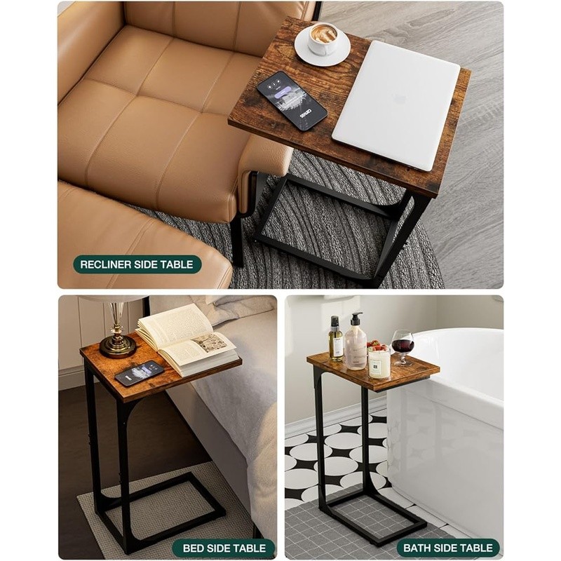 C Shaped Side Table Small Couch Tray Desk Waterproof Scratch Resistant End Table