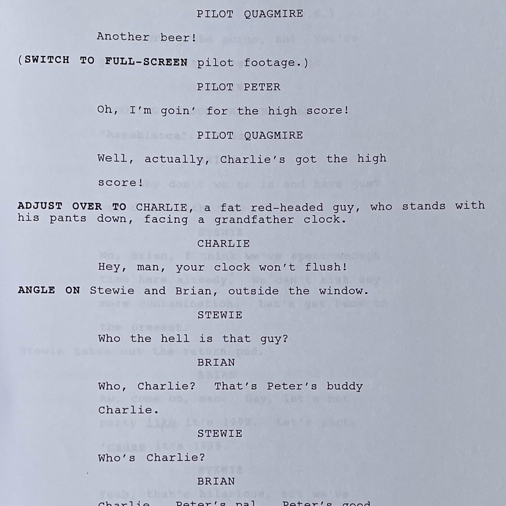 Family Guy Seth Green Chris Griffin 2010 Back to the Pilot Table Draft Script