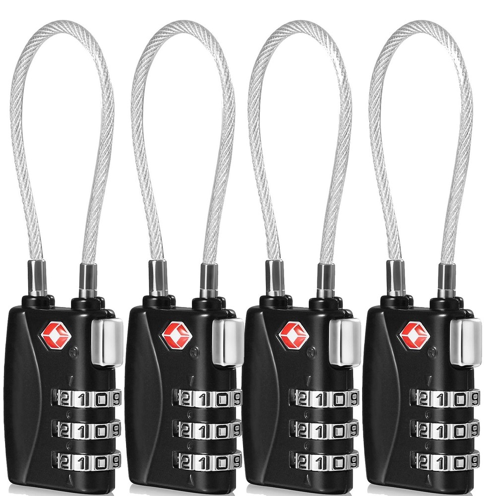 4 Pack Security+Flexibility -TSA Cable Lock for School, Filing Cabinets, Toolbox