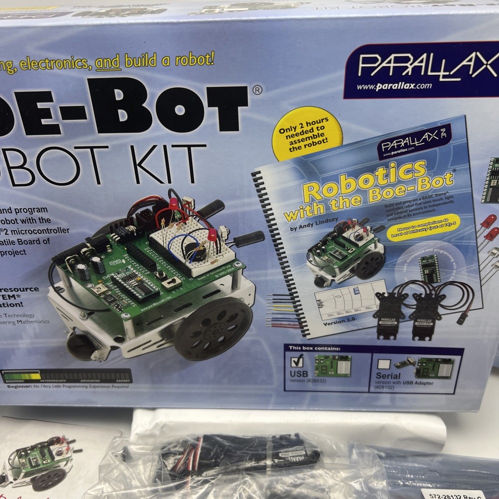 New Parallax Boe-Bot Robot Kit USB #28832 BASIC Stamp 2 STEM Educ Robotic M4381