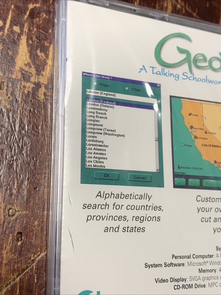 1998 GeoHelp - A Talking Schoolwork Help Source VTG. Computer Disc - Windows New