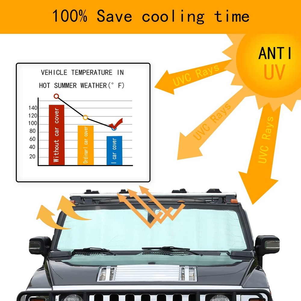 Windshield Sunshade Foldable Reflective Sun Visor Fit for H2, Silver,Black