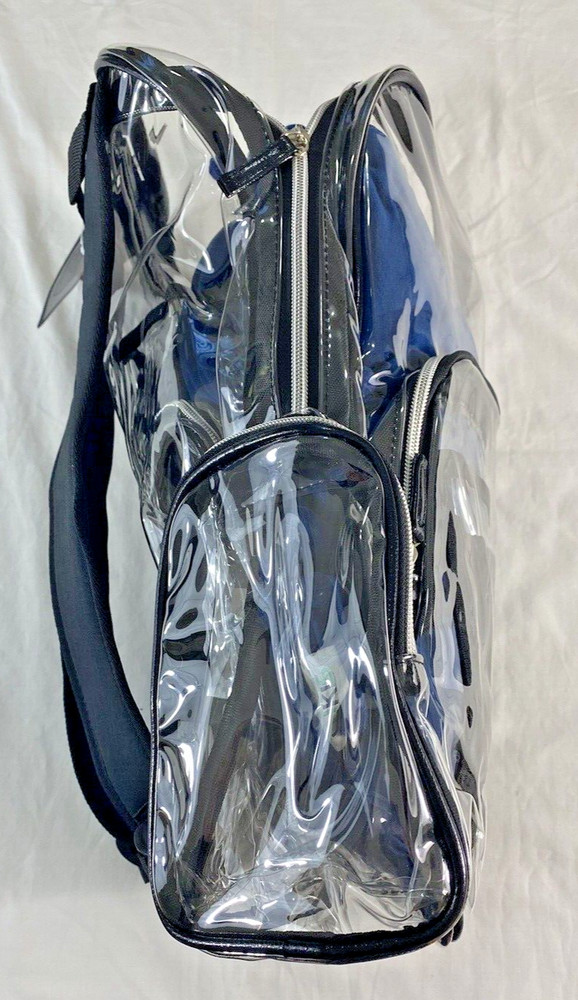 NiceEbag clear backpack cushioned adjustable straps zippers pockets hand bag