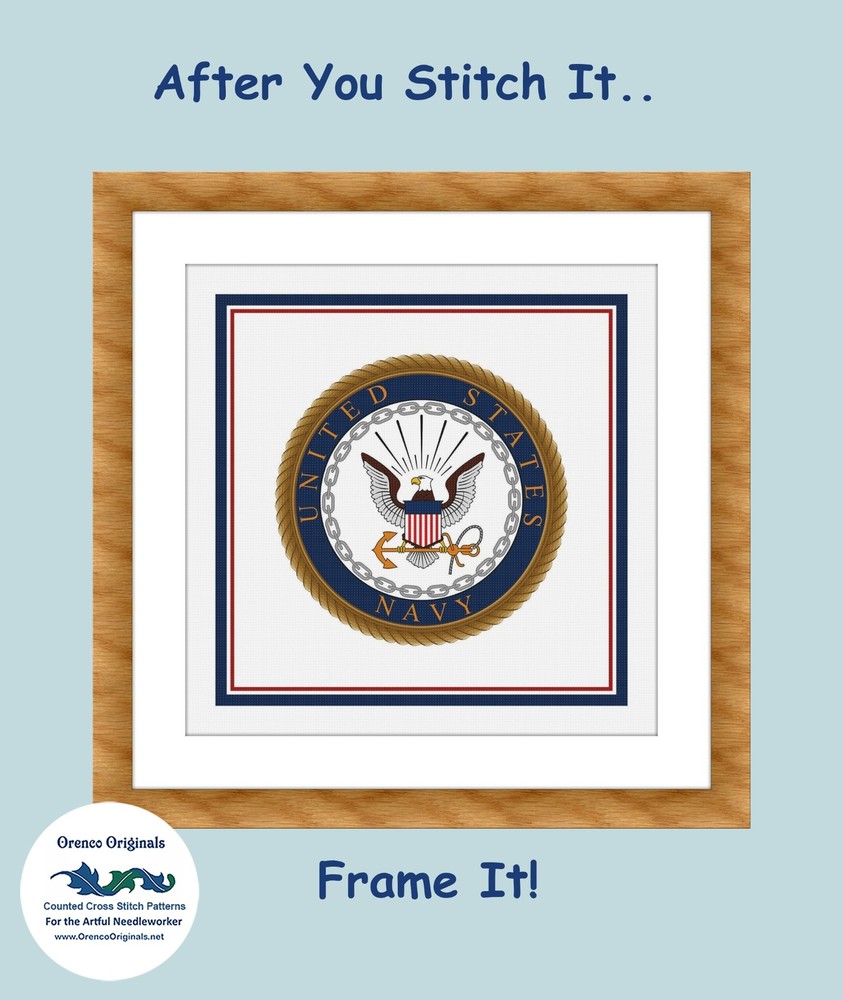 US American Navy Crest Insignia Emblem Counted Cross Stitch Chart Pattern