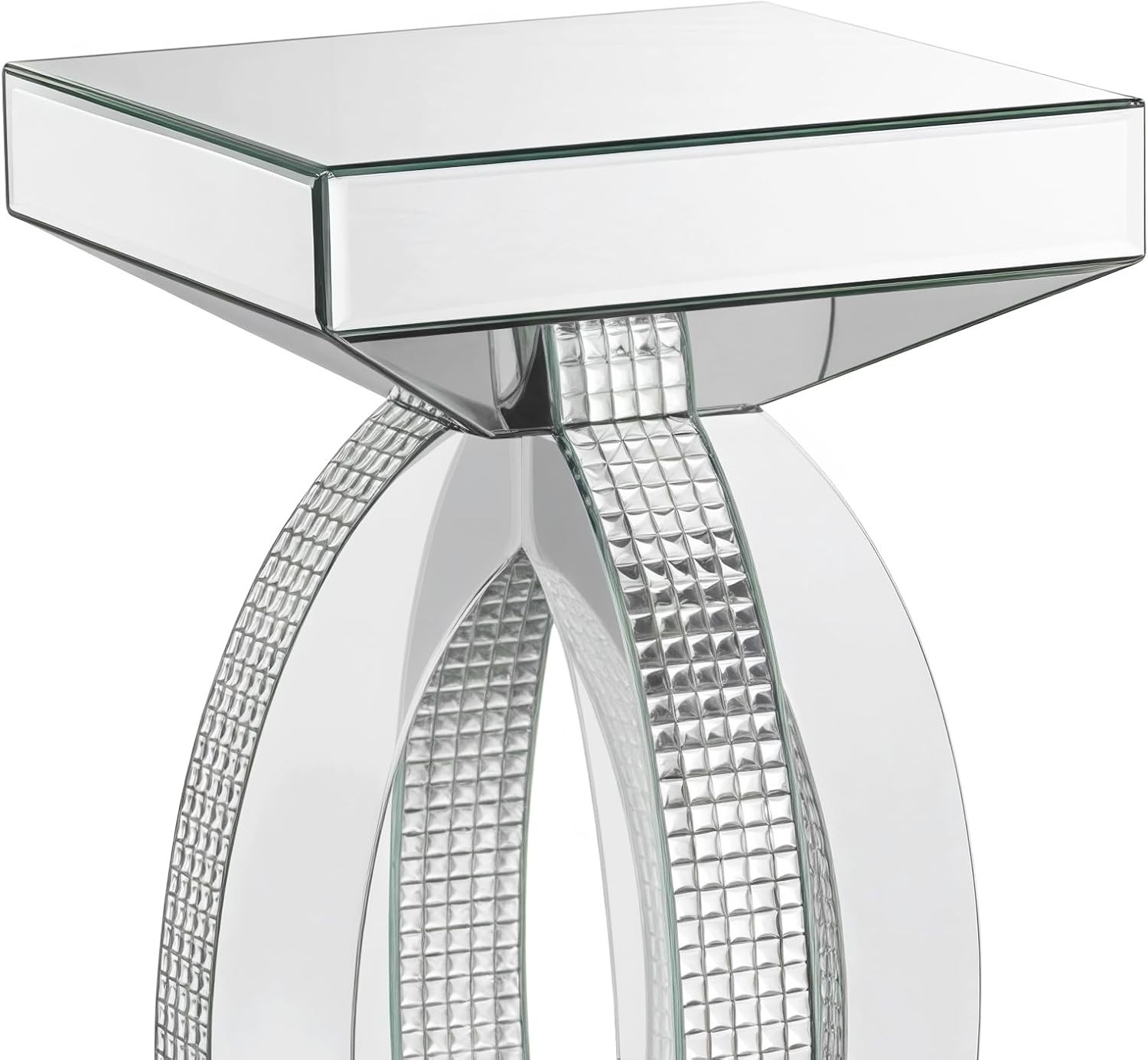 12"x12"x24"Silver Mirrored End Table with Crystal Inlay,Modern Side Accent Table