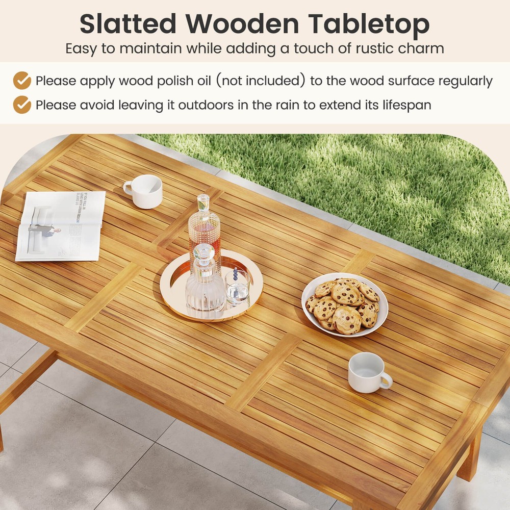 3-Piece Patio Dining Set, 2 Benches & Rectangular Table w/1.97” Umbrella Hole