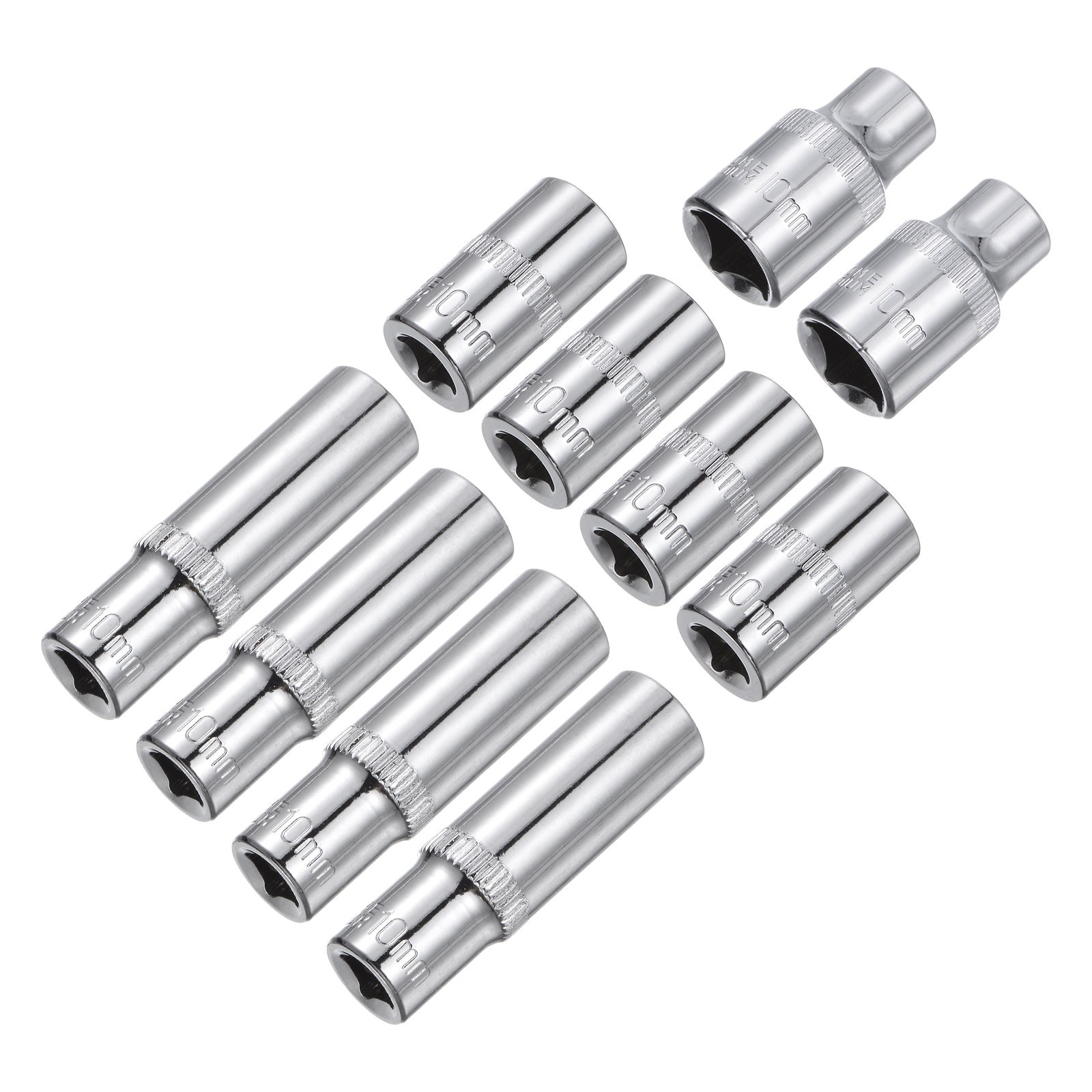 10pcs 6-Point Shallow Socket 10mm 3/8 1/4" Drive Cr-V Deep Shallow Socket