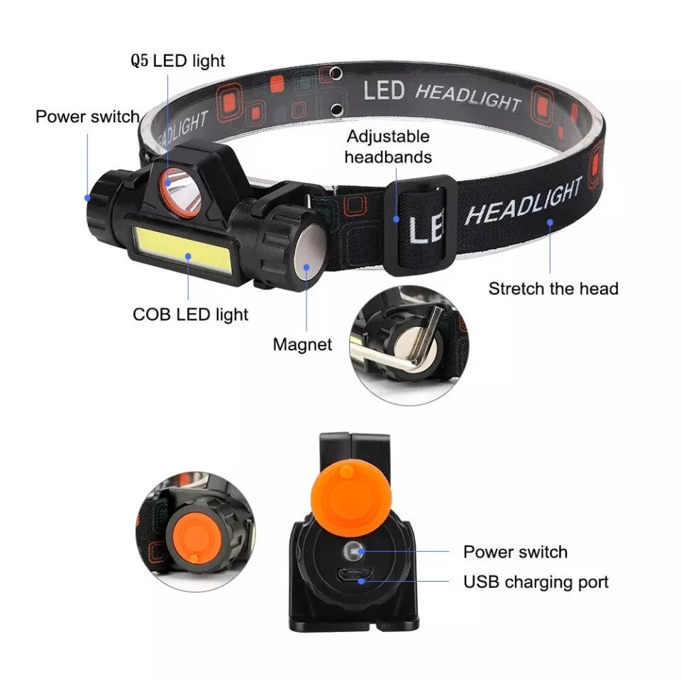 2 Pack LED Headlamp USB Rechargeable Waterproof Headlight Head Light Flashlight