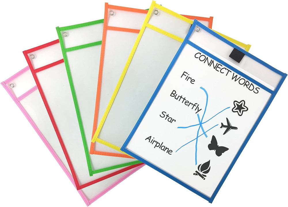 Dry Erase Pocket Sleeves Assorted Colors (6-Pack)